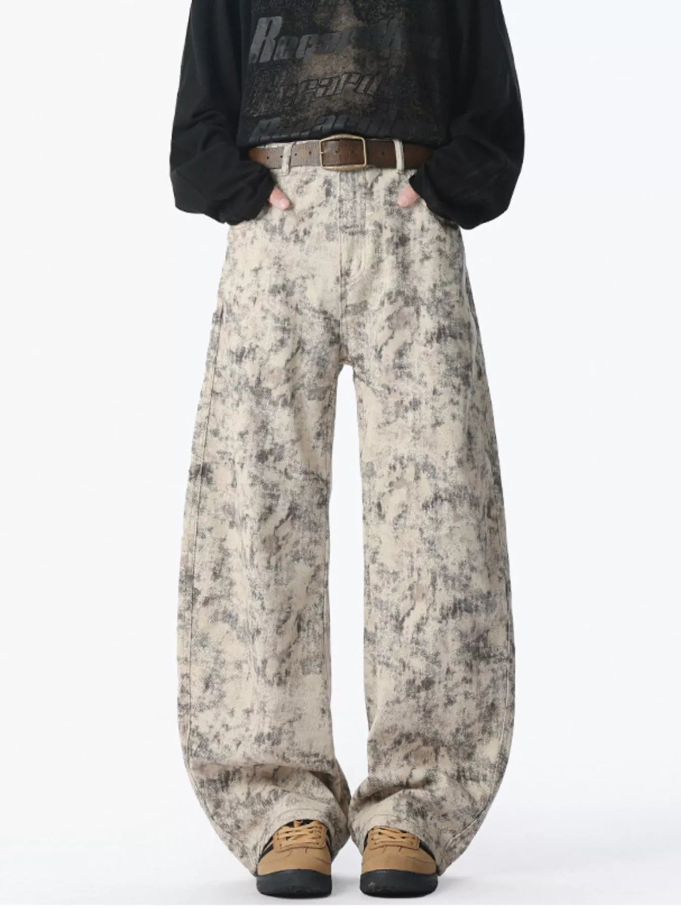 Men's washed wide leg jeans in the Dirty Yellow color variant.