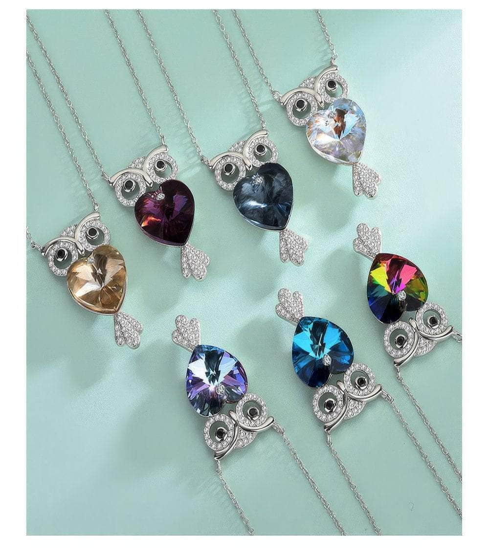 925 Silver Owl Pendant Crystal Necklace