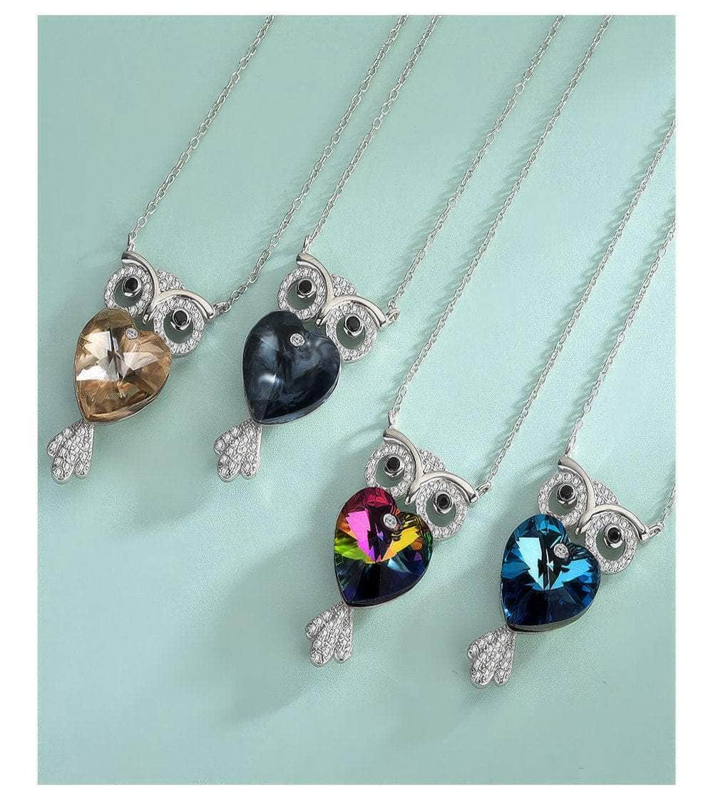 925 Silver Owl Pendant Crystal Necklace