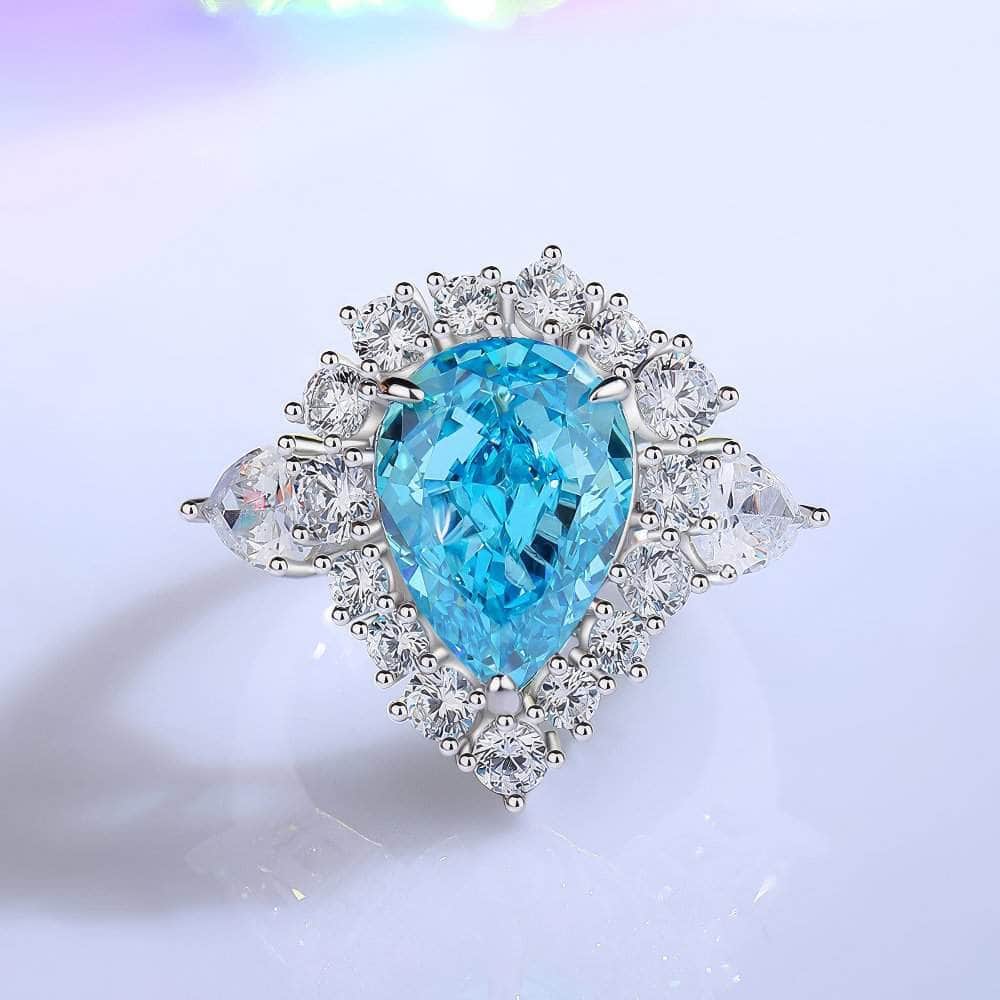 925 Sterling Silver Halo Pear Diamante Lab Grown Diamond Gemstone Ring