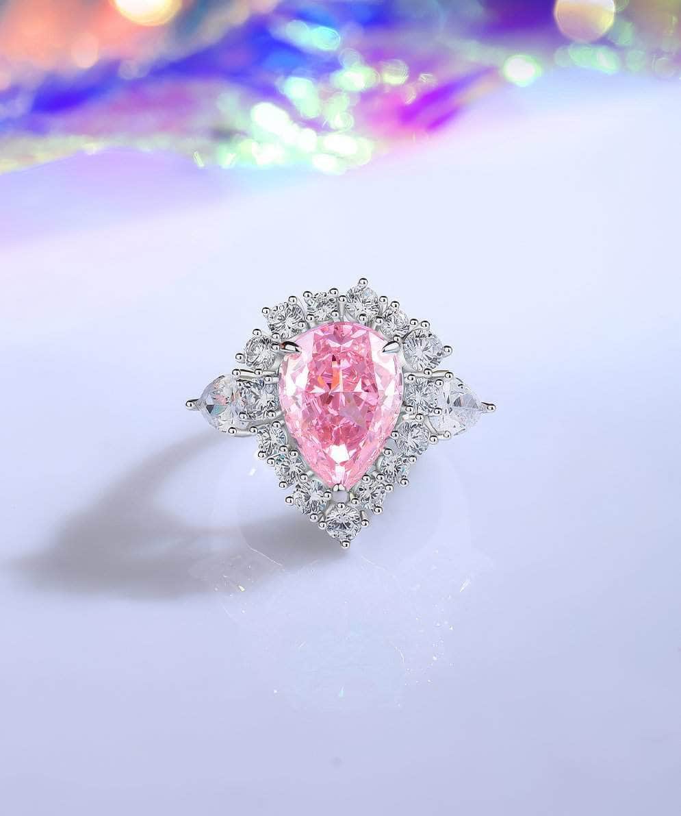 925 Sterling Silver Halo Pear Diamante Lab Grown Diamond Gemstone Ring