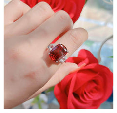 925 Sterling Silver Oval Cut Lab Grown Diamond Three Stone Ruby Ring