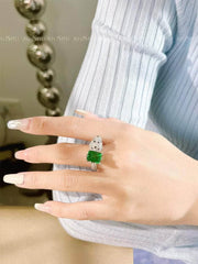 925 Sterling Silver Panther Decor Lab Grown Paved Diamond Gemstone Ring