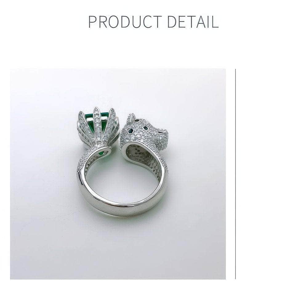 925 Sterling Silver Panther Decor Lab Grown Paved Diamond Gemstone Ring