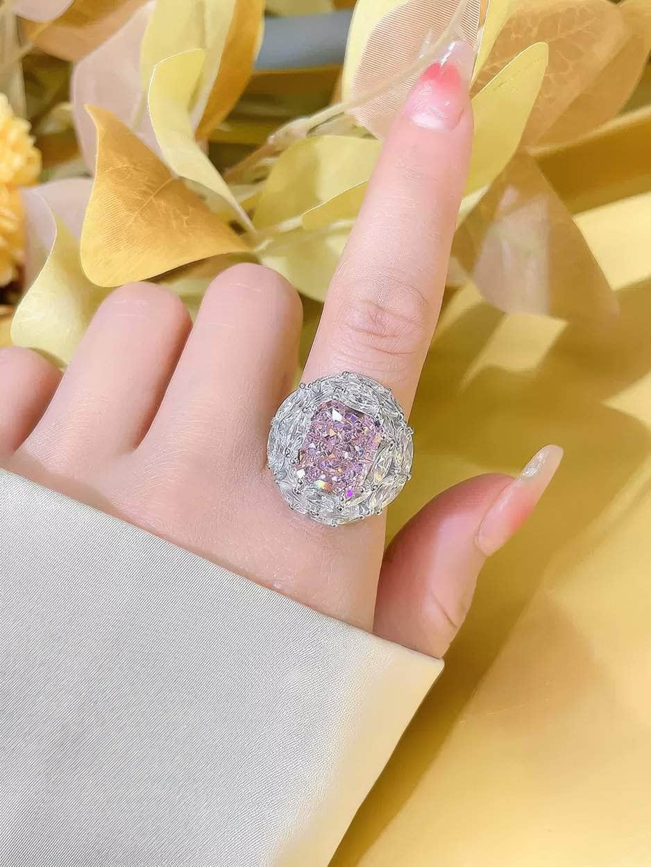 925 Sterling Silver Prong Setting Lab Diamond Pink Sapphire Emerald Cut Ring