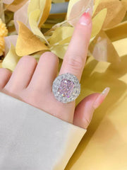 925 Sterling Silver Prong Setting Lab Diamond Pink Sapphire Emerald Cut Ring