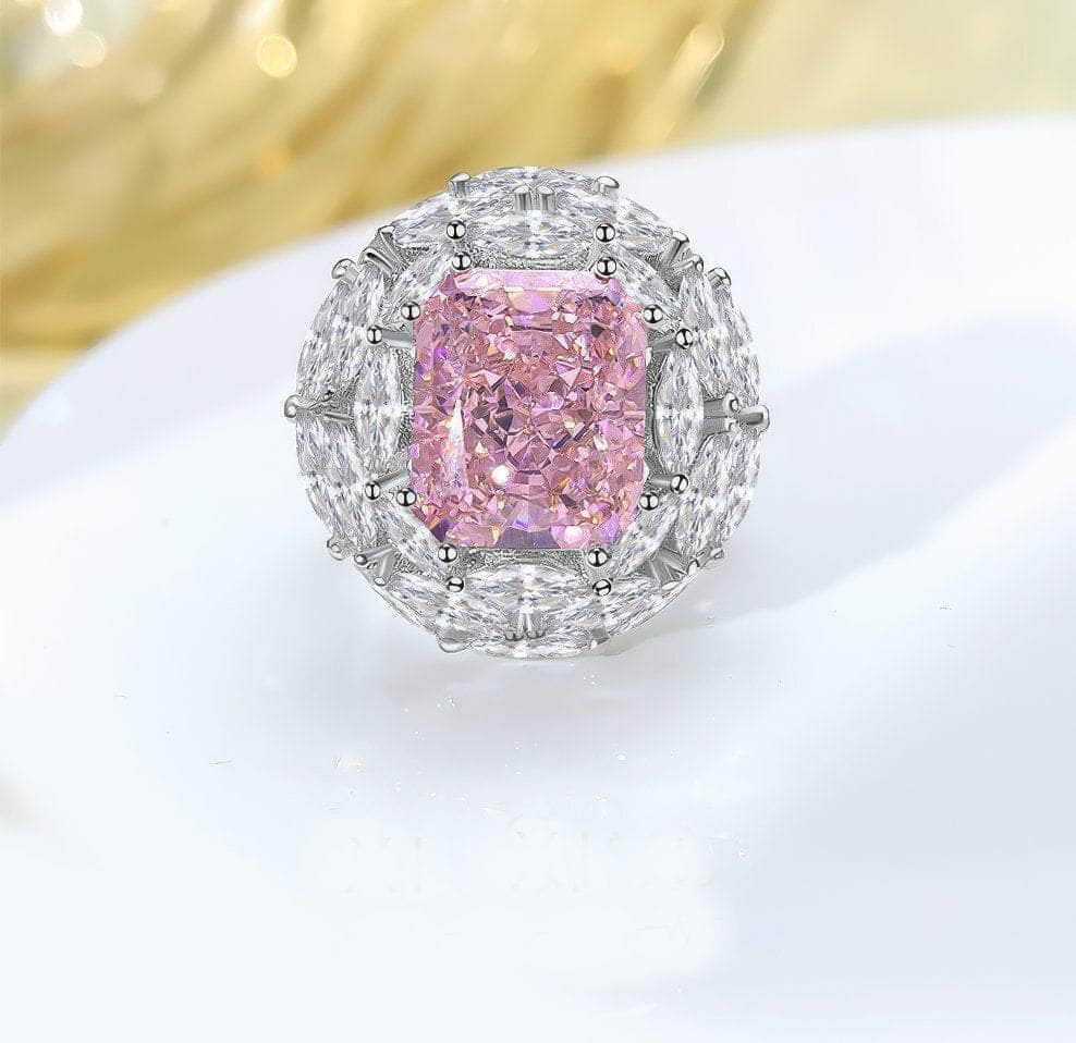 925 Sterling Silver Prong Setting Lab Diamond Pink Sapphire Emerald Cut Ring