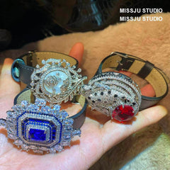 Correa de muñeca de plata de ley 925 con cristales de rubí