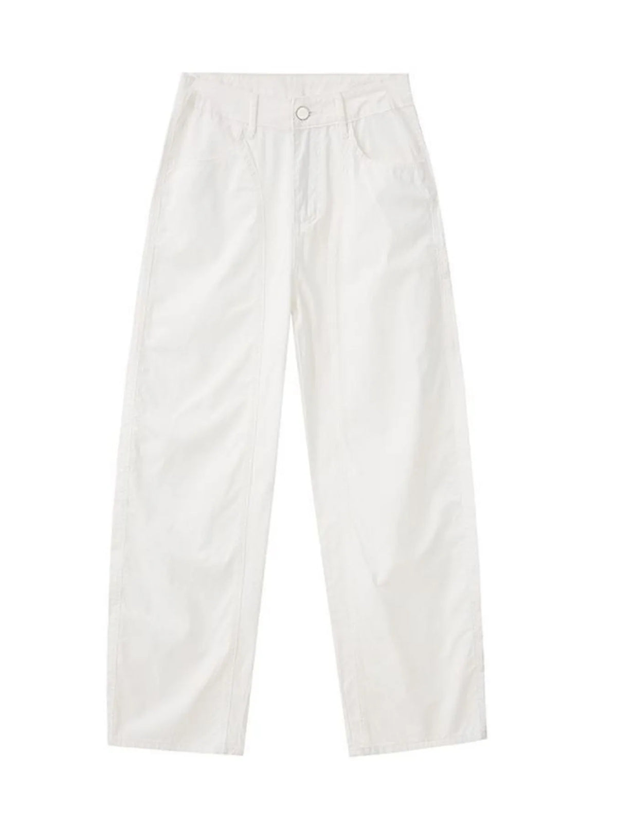 Men's white wide leg casual pants with ribbed texture and pockets.