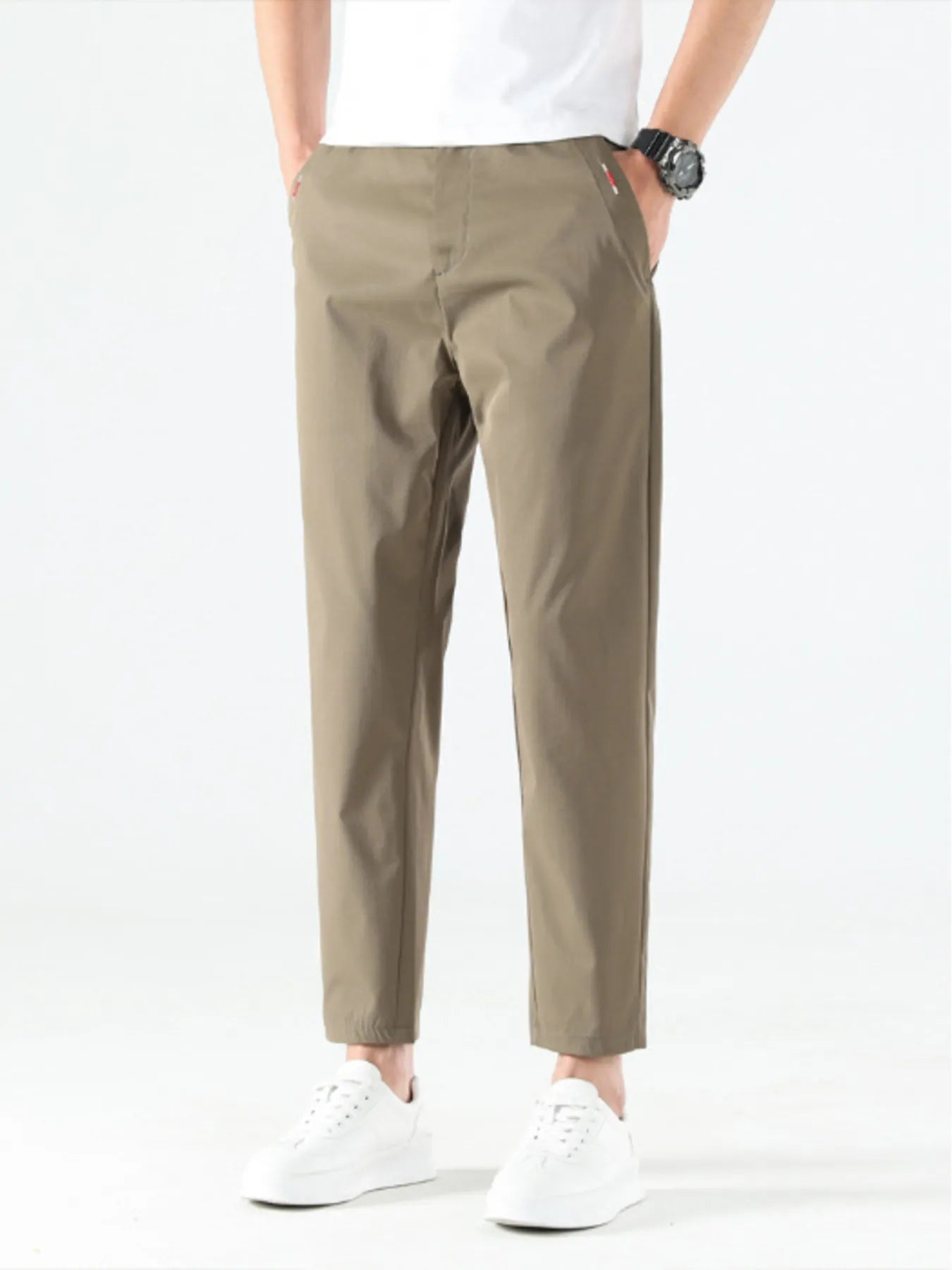 Men's straight leg casual pants with pockets, alternate product detail view.