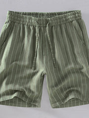 Men's army green striped shorts with a drawstring waist, available in plus sizes.