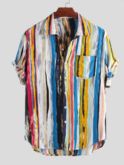 Men's striped button-up shirt made from a slightly stretchy cotton-spandex blend.