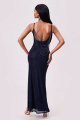 Split Sequin Backless Maxi Cami Dress