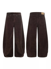 Men's corduroy pants with a wide leg silhouette.