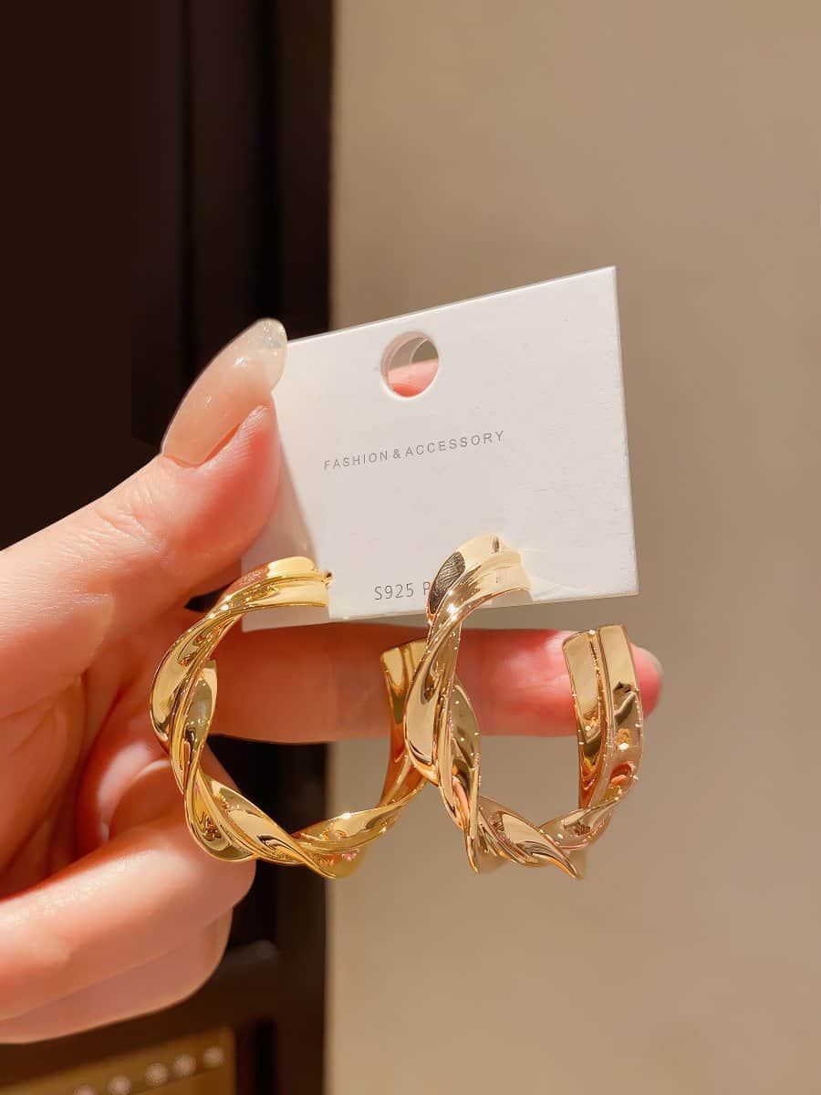 9ct Gold Tone Twisted Hoop Earrings