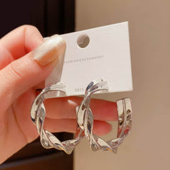 9ct Gold Tone Twisted Hoop Earrings Silver