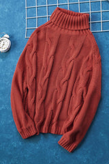 Suéter de cuello alto con hombros caídos y tejido de cable