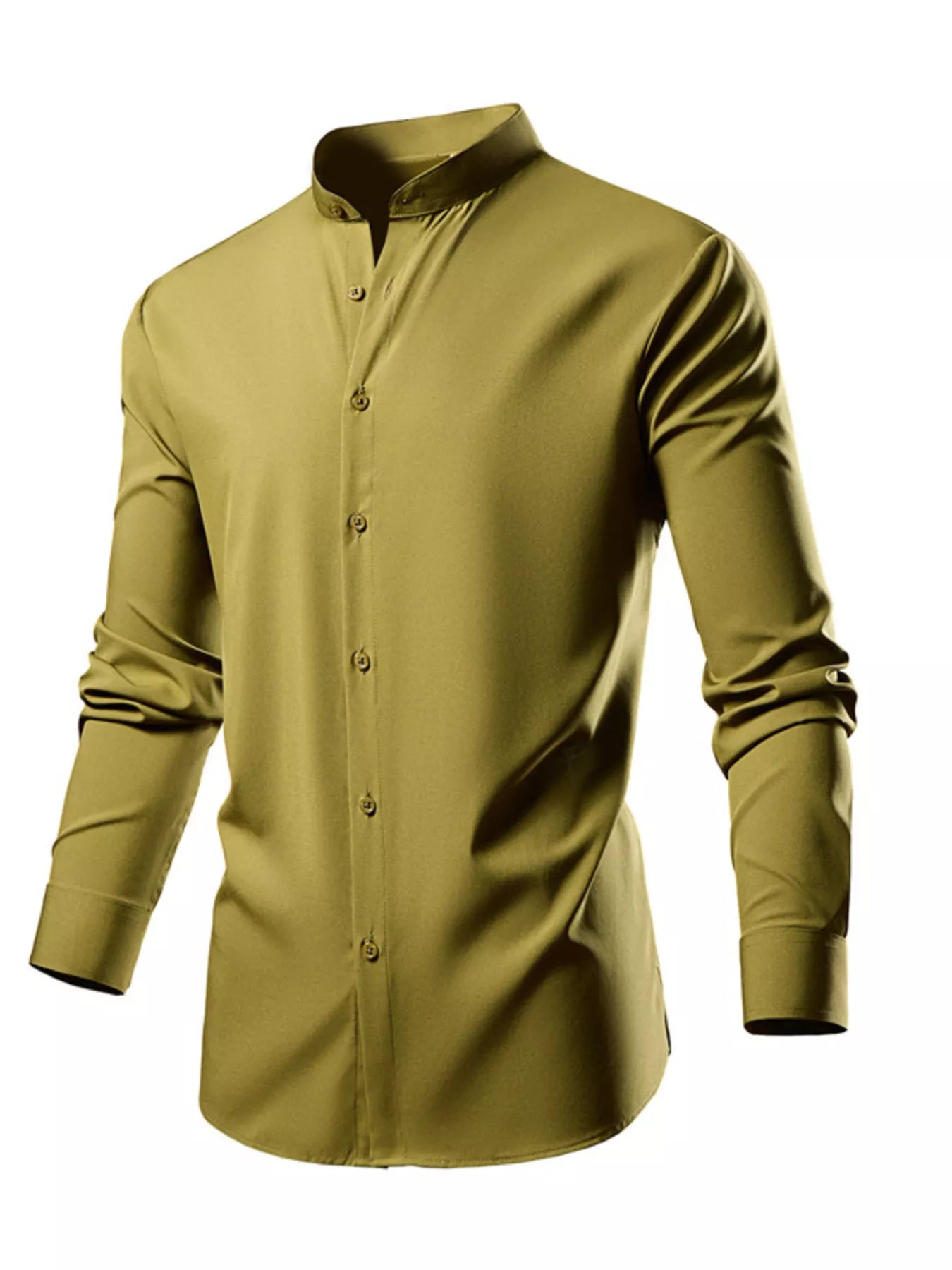 Men's long-sleeve button-up shirt with seam detailing and slight stretch.