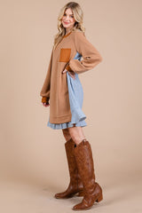 Vestido tipo sudadera de rizo con cuello redondo y patchwork a rayas de Ces Femme