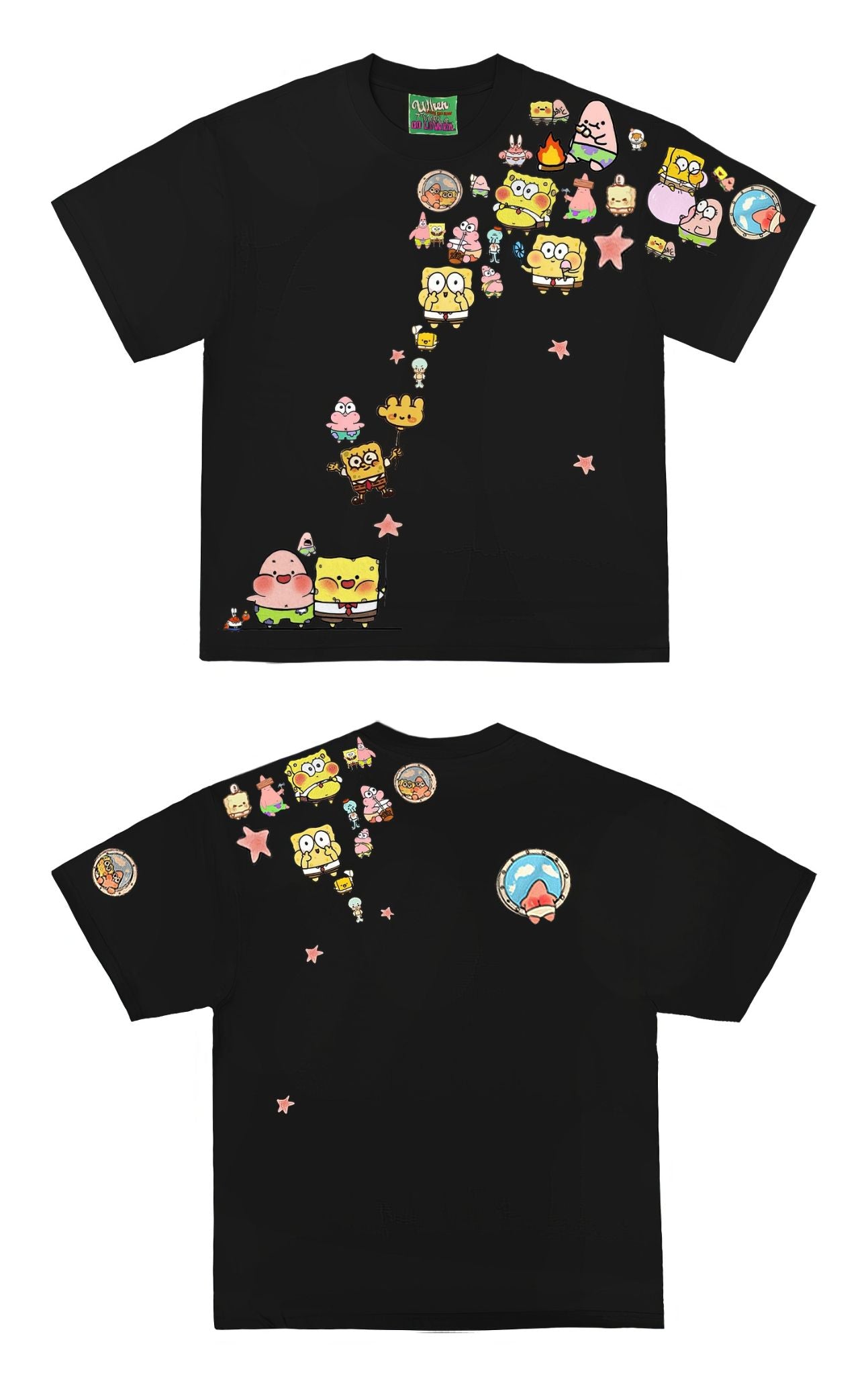 Abstract Sponge Characters Graphic T-Shirt