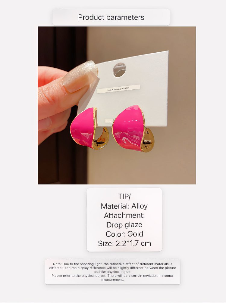 Adorable Small Hot Pink Enamel Hollowed Hoop Earrings