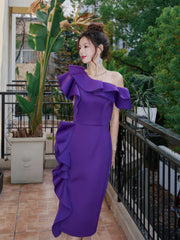 Asymmetrical Ruffle Scuba Accent Dress