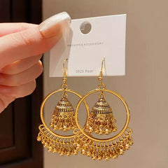 Beautiful Ethnic Gold Tone Jhumka Earrings with Delicate Engraving