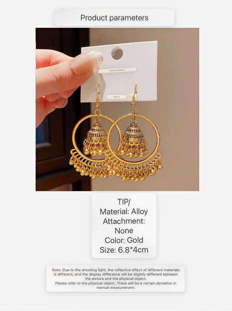 Beautiful Ethnic Gold Tone Jhumka Earrings with Delicate Engraving