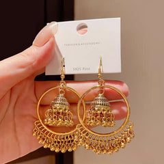 Beautiful Ethnic Gold Tone Jhumka Earrings with Delicate Engraving