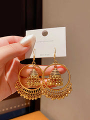 Beautiful Ethnic Gold Tone Jhumka Earrings with Delicate Engraving