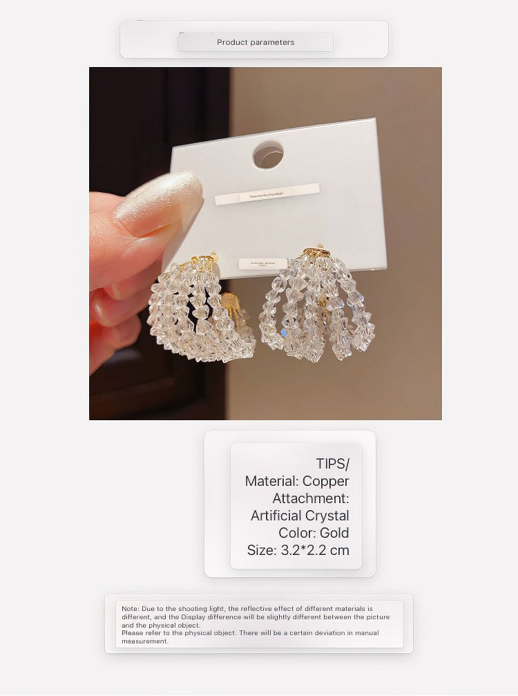 Bold Chunky Hoop Earrings with All-Over Clear Crystal Beaded Design