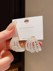 Bold Chunky Hoop Earrings with All-Over Clear Crystal Beaded Design