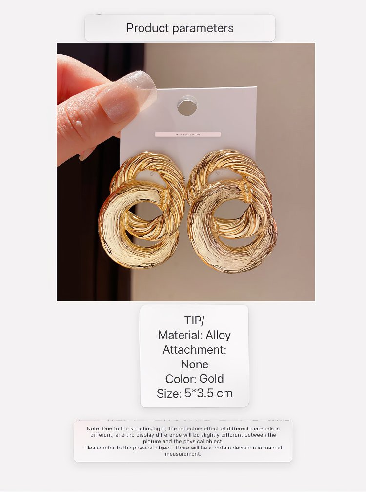 Bold Textured Gold Tone Intertwined Circle Stud Earrings