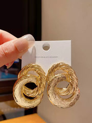 Bold Textured Gold Tone Intertwined Circle Stud Earrings
