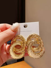 Bold Textured Gold Tone Intertwined Circle Stud Earrings