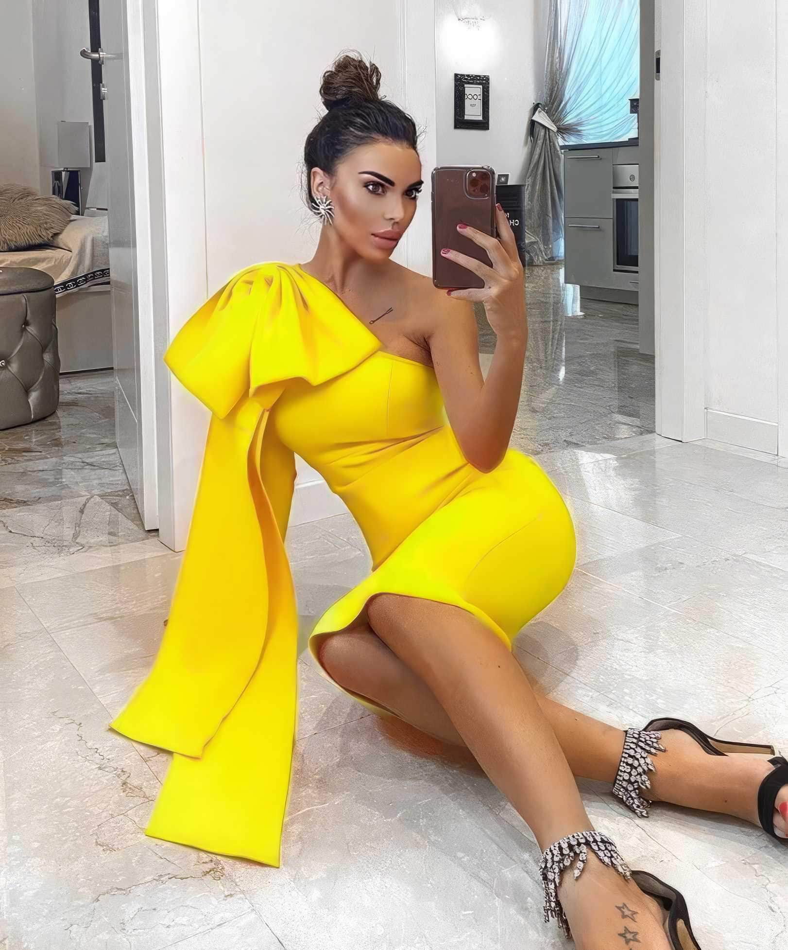 Bow-Knot Shoulder Long Sleeve Dress