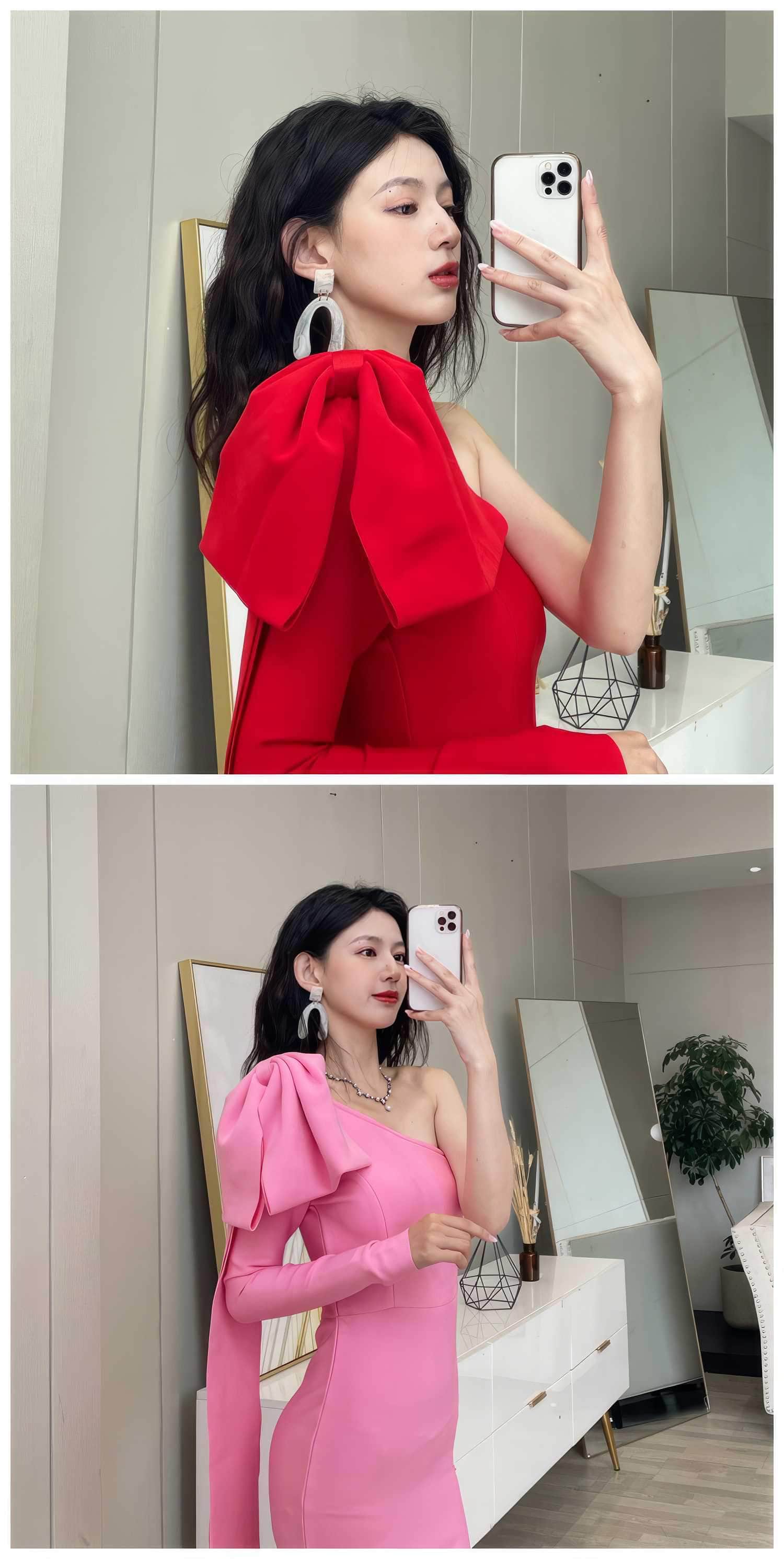 Bow-Knot Shoulder Long Sleeve Dress