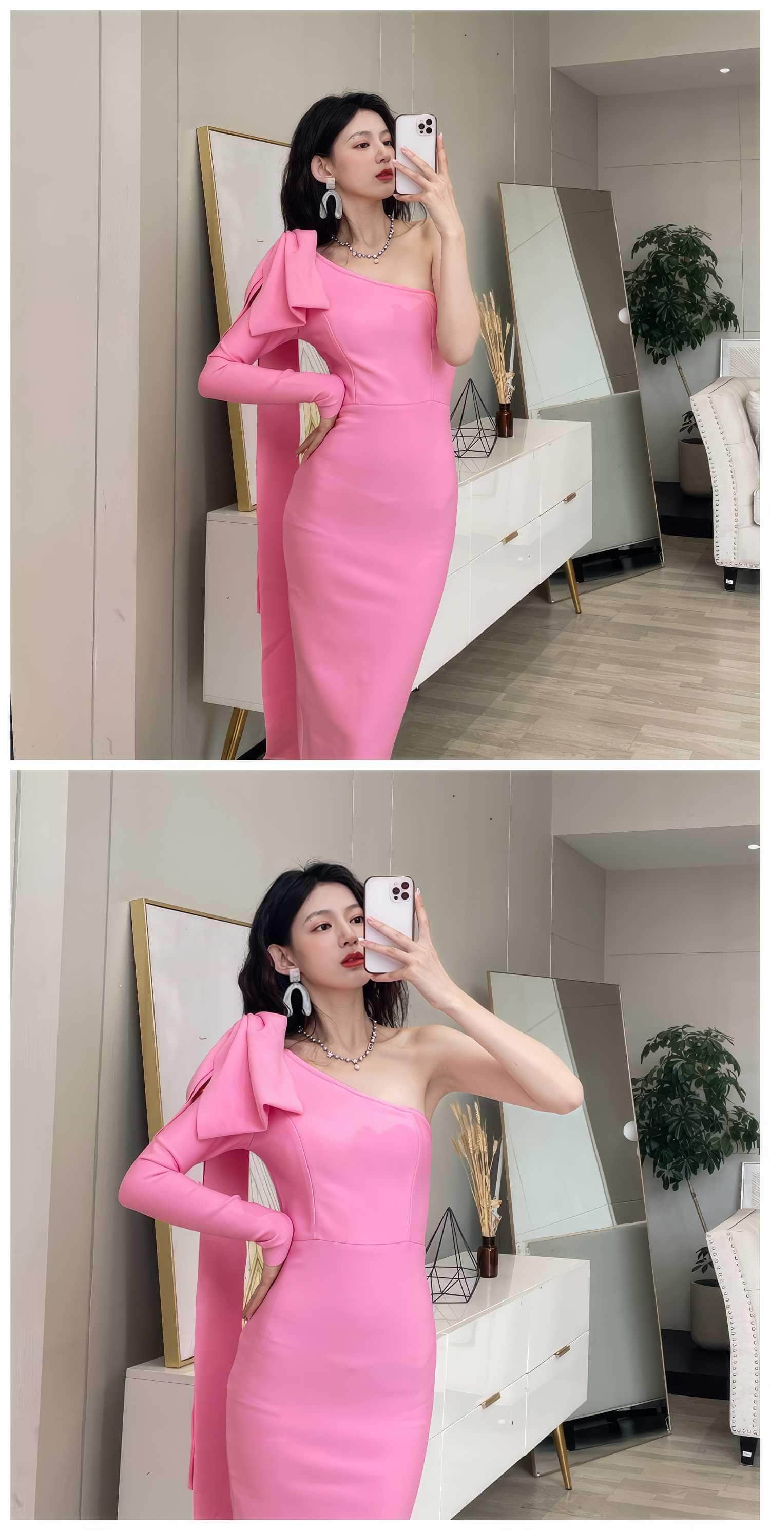 Bow-Knot Shoulder Long Sleeve Dress