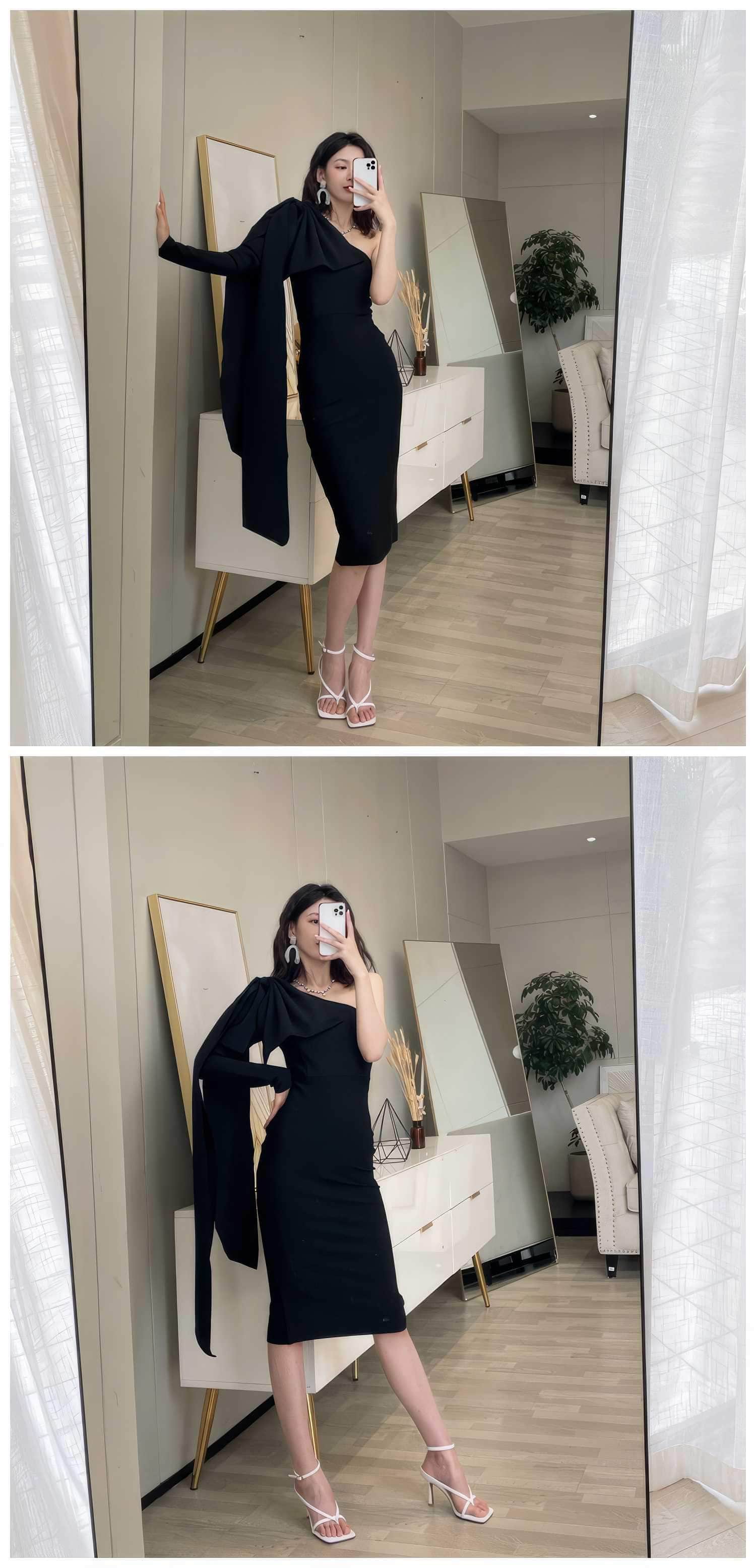Bow-Knot Shoulder Long Sleeve Dress