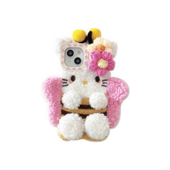 Charming Plush Bee-Themed Phone Case with Flowers