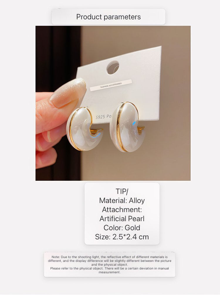 Chic Small White Enamel Hoop Earrings with Delicate Gold Tone Edging