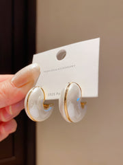 Chic Small White Enamel Hoop Earrings with Delicate Gold Tone Edging