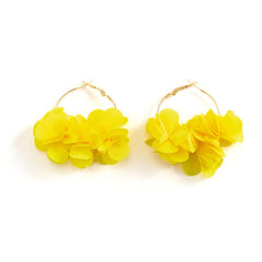 Chiffon Flower Cluster Hoop Earrings