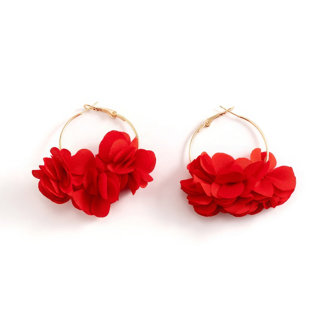 Chiffon Flower Cluster Hoop Earrings