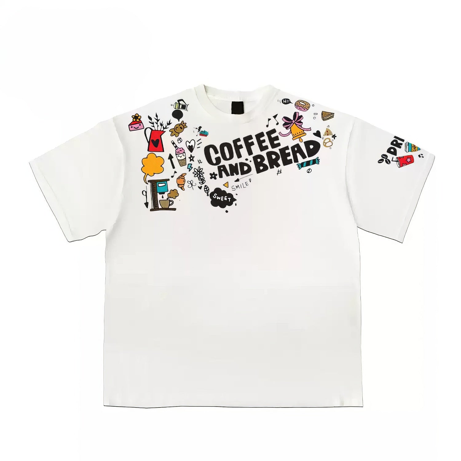 Coffee and Bread Doodle Graphic T-Shirt