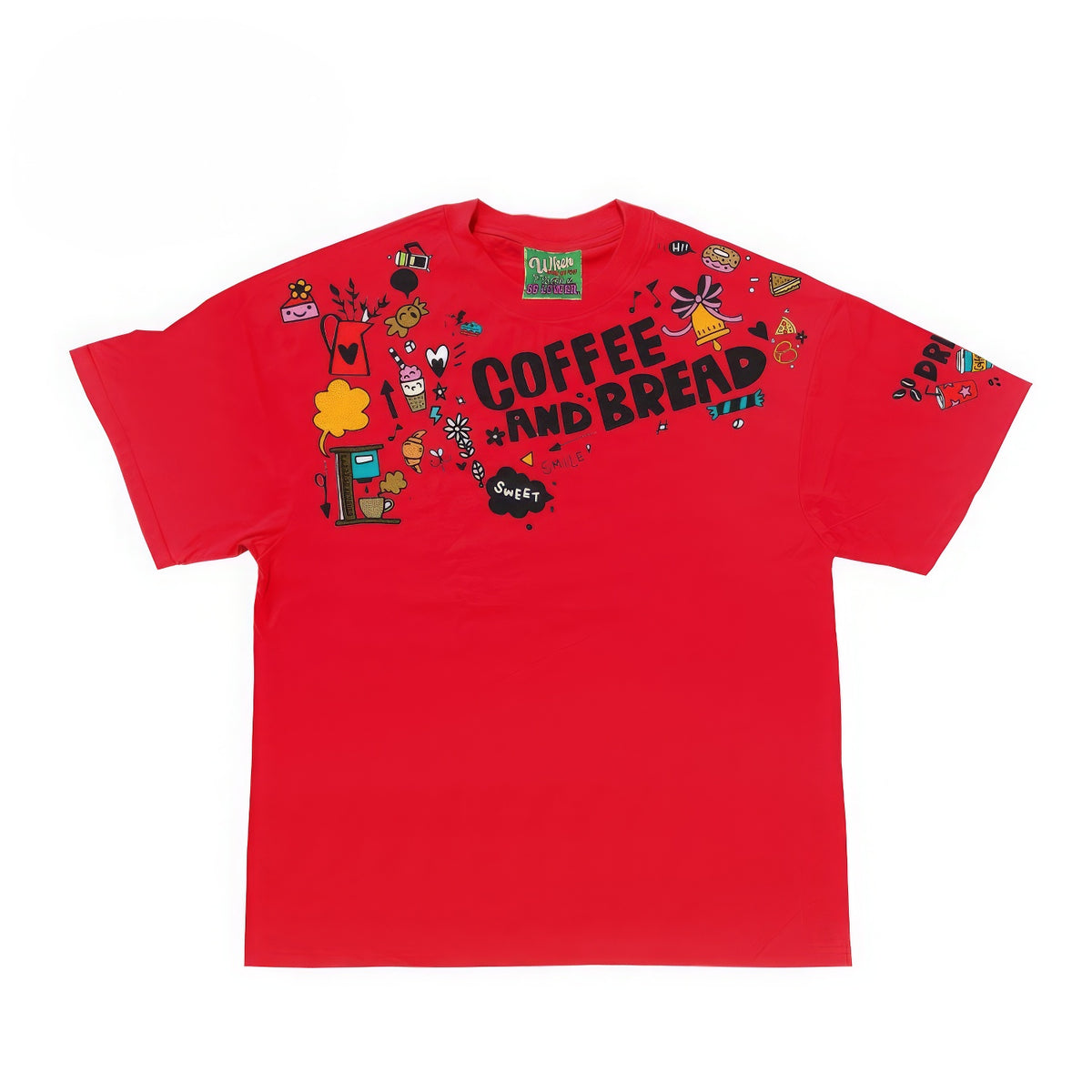 Coffee and Bread Doodle Graphic T-Shirt