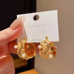 Cubic Zirconia and Faux Pearl Embellished Hoop Earrings