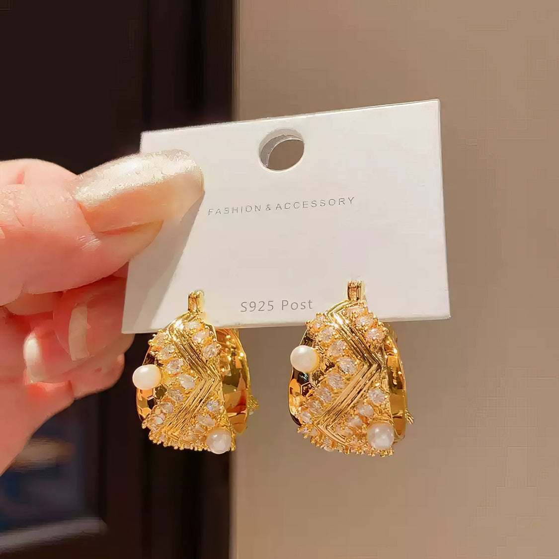 Cubic Zirconia and Faux Pearl Embellished Hoop Earrings