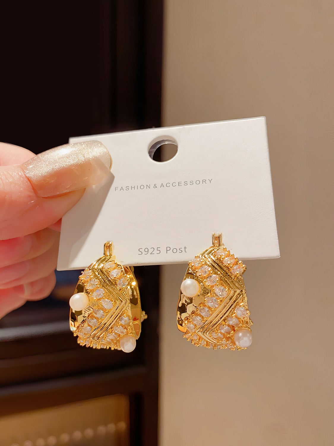Cubic Zirconia and Faux Pearl Embellished Hoop Earrings