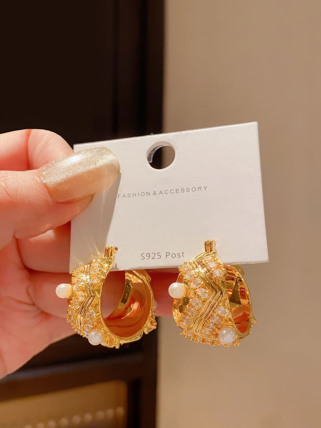 Cubic Zirconia and Faux Pearl Embellished Hoop Earrings